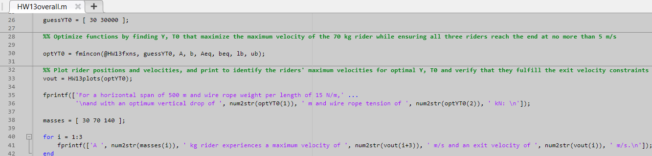 Snippet of MATLAB print statement code showing how variables transfer between functions.